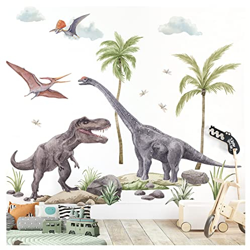 Grandora XXL Dinosaurier Wandtattoo für Kinderzimmer Junge Wandsticker Dschungel Dino Wandaufkleber Wanddeko DL862-5