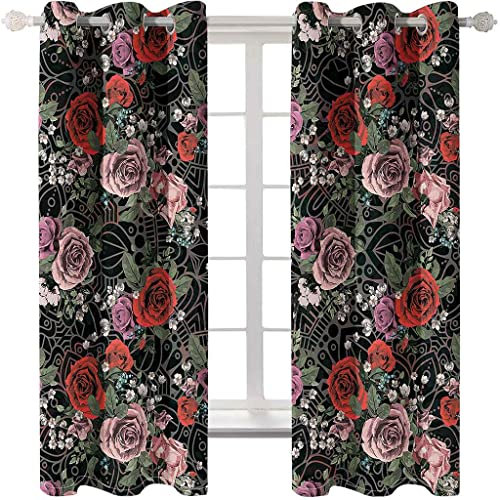 LGCK 3D Printed Blackout Curtains 234x230cm Red Rose Bush Curtains Eyelet Thermal Insulated Window Treatments Energy Saving For Kids Boys Girls Bedroom Living Room,2 Panels/Set