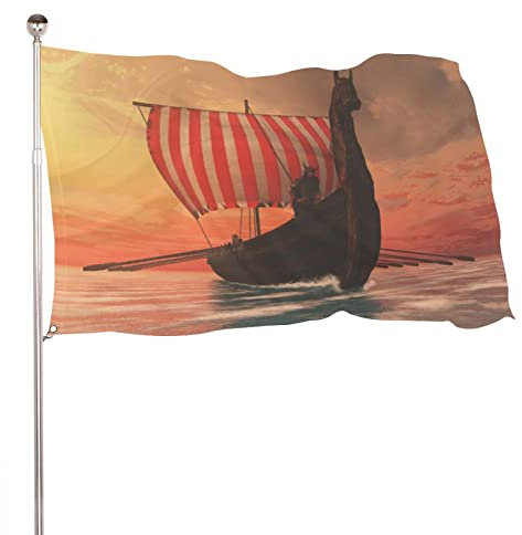 Dekorative Gartenflagge Hofbanner Wikinger Longship Sails Druck, Urlaub Willkommen Hofflagge Rasen Hängende Dekoration 60 x 90 cm