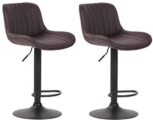 CLP 2er Set Barhocker Lentini Kunstleder Mit Fußstütze I Thekenhocker Höhenverstellbar & 360° Drehbar, Farbe:braun, Gestell Farbe:schwarz