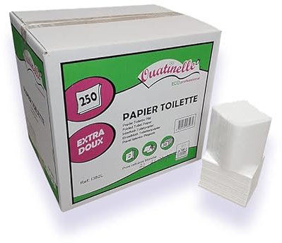 OUATINELLE - Papier toilette en feuilles lisses pliées I382L - 2 plis - 17 x 11 cm - Carton de 9000 (36 x 250) - Fabriqué en France