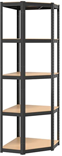 vidaXL Étagère d'angle à 5 Niveaux Étagère de Stockage Meuble de Rangement Stockage d'Atelier Garage Entrepôt Anthracite Acier Bois d'Ingénierie