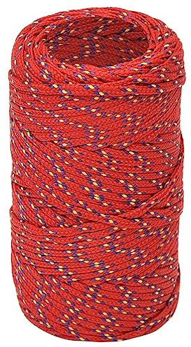 vidaXL Boat Rope Red 2mm x 25m - Durable Polypropylene Anchor Line for Sailing/Boating/Yachting, Weather-Resistant Ship Braided Cord, Versatile Rigging & Dock Line