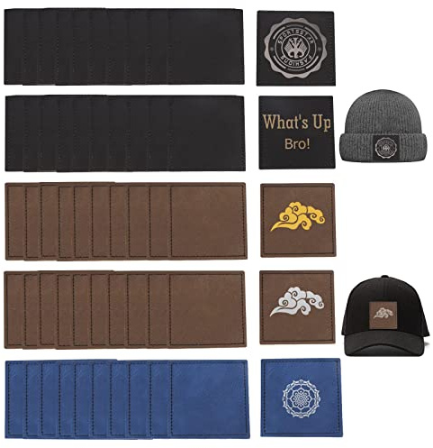 50Pcs Leere Leder Patches, Diy Schnitzen Laserable Kunstleder Tag Mit Klebstoff, Pu Bügel Auf Patches Für Hut Jeans Tasche Uniformen Reparieren Nähen (Quadratisch,65x65cm)
