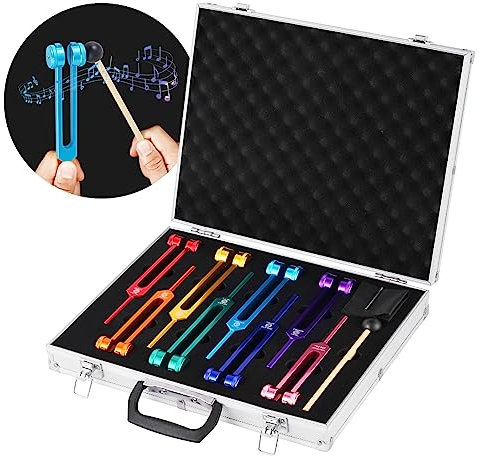 Chakra-Stimmgabel-Set, Stimmgabel, medizinische Chakra-Stimmgabeln für Heilung mit Hammer, gewichtete Stimmgabeln für DNA-Heilung, Klangtherapie, Yoga, Reiki, Meditation
