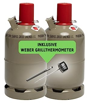 Bluecraft 2X 5 kg Eigentum Propan Gasflasche ungefüllt inklusive Weber Grillthermometer
