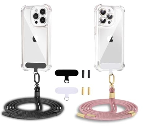 Cordino per Cellulare Telefono Universale*2 Patch*4,Regolabile Laccio per Cellulare Elegante y Duradero, Porta Cellulare da Collo para Todos los Smartphones Nero Oro Rosa