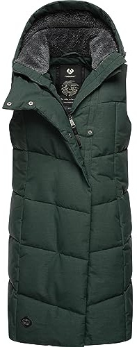 Ragwear Damen lange wasserdichte Winter Steppweste mit Kapuze Pavla Vest | Länge: oberschenkellang | Wärmegrad 3 von 3 – stark wärmend | 11.000 mm Wassersäule | Kapuzenfutter aus Fleece
