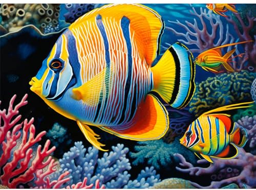 NAIMOER Diamond Painting Fisch, Diamant Painting Erwachsene Diamond Painting Unterwasserwelt Erwachsene Bilder Tiere Diamant Painting Kinder 5D Diamant Malerei Stickerei für Home Décor(30x40cm)