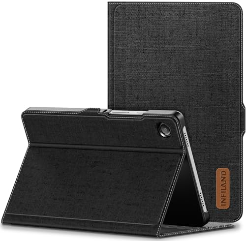 INFILAND Funda para Samsung Galaxy Tab A9 de 8,7 pulgadas 2023 (SM-X110/X115/X117) - Funda ligera de piel sintética ultrafina con soporte multiángulo para Galaxy Tab A9 de 8,7, color negro