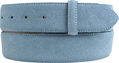 BELTINGER Wechselgürtel aus Veloursleder ohne Schnalle 4 cm | Druckknopf-Gürtel für Damen Herren 40mm | Wildleder-Gürtel 4cm | Jeansblau 100cm