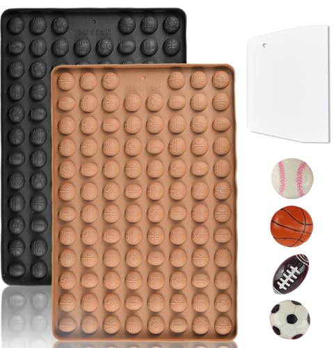 CAREDGO 2 Stück Silikonbackformen Schokoladenform Silikon Backform Sport Ball Backmatte Gummibälle Formen Fußball Basketball Baseball Silikonform mit Backschaber für Schokolade Süßigkeiten Kekse