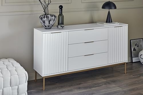Jahnke Sideboard, Engineered Wood, Weiss/Goldfarben, One Size