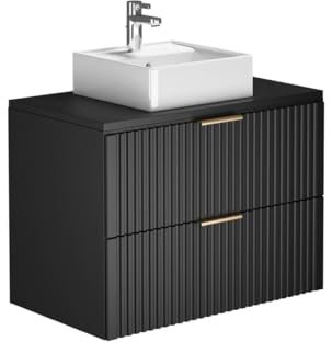 Vente-unique-Waschbeckenunterschrank hängend mit Aufsatzwaschbecken - Streifenoptik - Schwarz - 80 cm - ZEVARA
