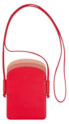 DUDU Damen-Handy-Umhängetasche aus Leder, doppelte Smartphone-Tasche, ID-Kartentasche, Verstellbarer Lanyard-Riemen Flammenrot