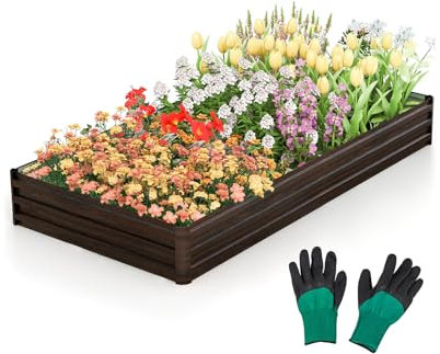 COSTWAY Fioriera in Metallo 240 x 120 x 30 CM, Orto Rialzato con Base Aperta, Aiuola da Esterno per Piante, Verdure, Frutta, Erbe Aromatiche e Fiori
