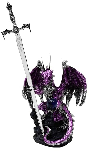 Drache lila mit Brieföffner - Drache Fantasy Brief Figur