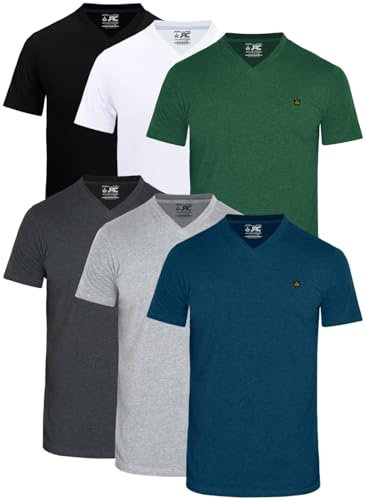 JRC Just Royal Clothing Mens V-Neck Short Sleeve T-Shirts, Casual Vee Neck Tops, Pack of 6 (Hot-5, L)