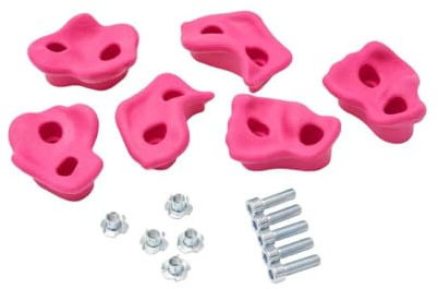 TRIBECCO Klettersteine für Kletterwand, 6 Stück, Klettergriffe inkl. Befestigungsset, Verschiedene Formen, Größe 8 x 11,5 cm, aus Kunststoff, zum Outdoor- und Indoor-Klettern (Lila)