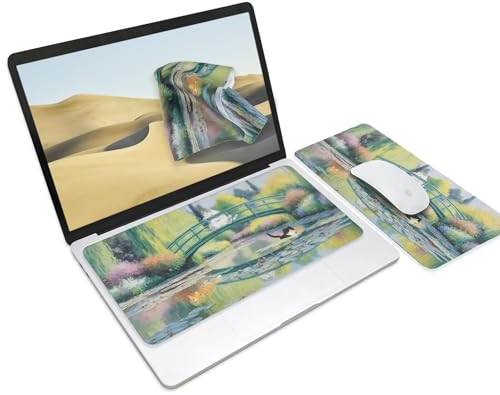 SenseAGE 3 in 1 Mouse Mat | Mousepad, Microfiber Keyboard Dust Cover, Screen/Monitor Cleaning Cloth | Non-Slip, Lightweight, Portable | for MacBook & Laptop up to 13.3 inch (Monet Garden Cat Pond)