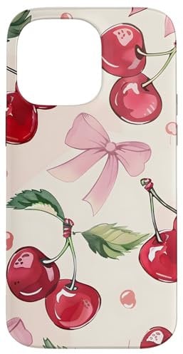 iPhone 14 Pro Max Cherry & Pink Bow, Coquette, Girl Aesthetic Case