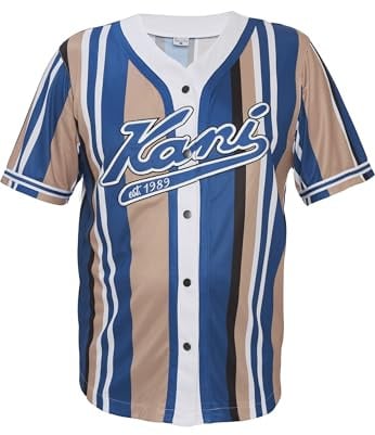 Karl Kani Herren KM232-010-2 KK Varsity Striped Baseball Shirt Blue/Sand/White, XL
