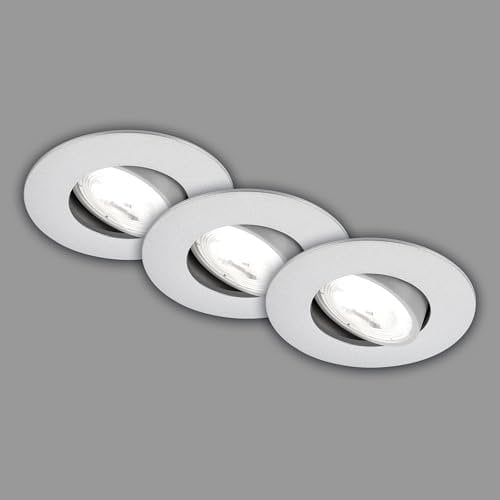BRILONER - 3er Set EEK A LED Einbaustrahler 230V schwenkbar, je 2W bei 360lm und 50.000h Licht, neutralweißes Licht, LED Spot, flach, Deckenspots, Einbauleuchten, 68mm, 90x24mm (DxH), Chrom-Matt