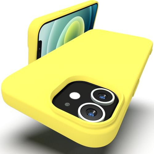 Zuvirelx Silikon Handyhülle für iPhone 12/12 Pro Hülle, Weiches Griff, Dünne, Minimalistisch, Stoßfest, rutschfest, Taschenpassend - Zitronengelb