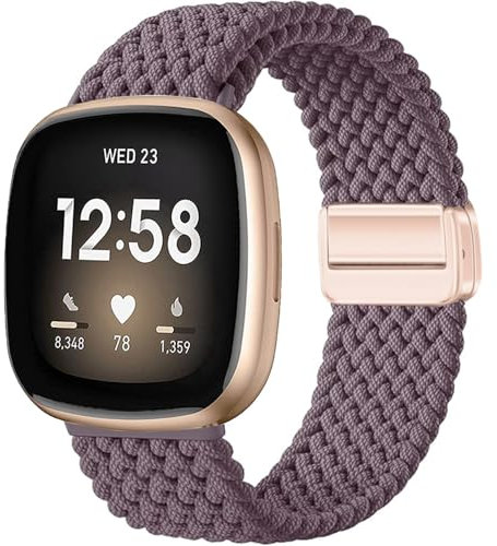 Issinlky Bracelet tressé nylon pour Fitbit Versa 3/Versa 4, bracelet élastique pour Fitbit Sense 2/Sense Smartwatch