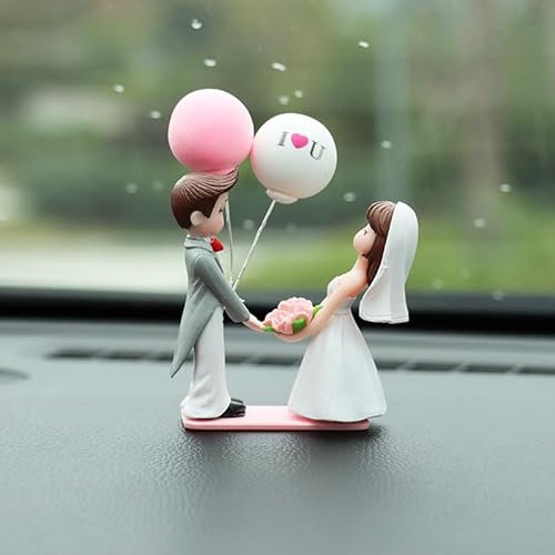SYSUII Auto Deko Innen, Paar Ornamente für Auto, Auto Innendekoration Süße Cartoon Paar Figuren mit Ballon Auto Armaturenbrett Dekoration küssendes Paar,Figuren Kuss Paar Puppen Figur Büro Zimmerdeko