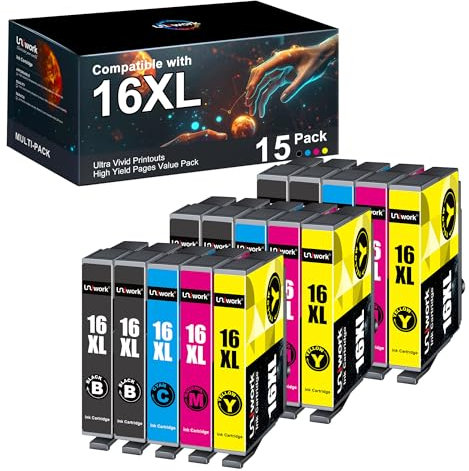 Uniwork 16XL Druckerpatronen für Epson 16 für Epson Workforce WF2630 WF2760 WF2750 WF2660 WF2650 WF2540 WF2530 WF2010 (6Schwarz, 3Cyan, 3Magenta, 3Gelb, 15er-Pack)