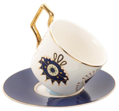 TOYANDONA 1satz Evil Eye Keramikkaffeetasse Mit Unterteller Modische Europäische Teetasse Für Gemütliche Nachmittage Und Blumentee Langlebiges Sicheres Geschirr Für Kaffeeliebhaber