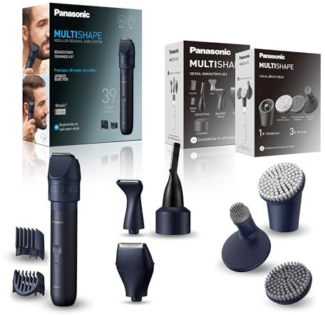 Panasonic MULTISHAPE ER-CKL1, ER-CFB1 & ER-CDT1 Set, Bart- und Haartrimmer, Gesichtsreinigungsbürste, Detail-Rasier-/Trimmkopf-Aufsatzset mit wiederaufladbarem Li-Ionen-Akku, Schwarz