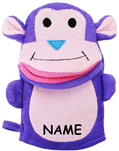 alles-meine.de GmbH 3-D Effekt Waschhandschuh/Handpuppe - Nilpferd/Flusspferd - incl. Name - Mund bespielbar - für Kinder & Erwachsene - Handspielpuppe/Waschhandschuh..