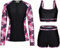 Kate Kasin Women's Rash Guard 3-Piece Set Long Sleeve Zip Coat Padded Sports Bra Boyshorts Swimwear for Water Sports Beach Black-Rose Red L