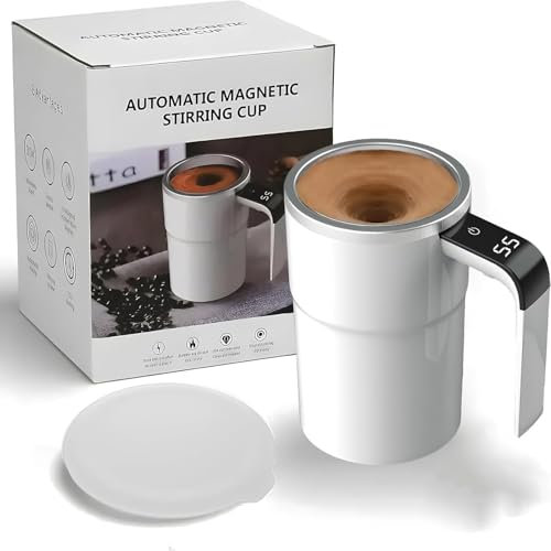 Hikaka Intelligent Coffee Cup with Lid, Automatic Stirring, Self Stirring Coffee Mug, 380ml/12 Oz, White