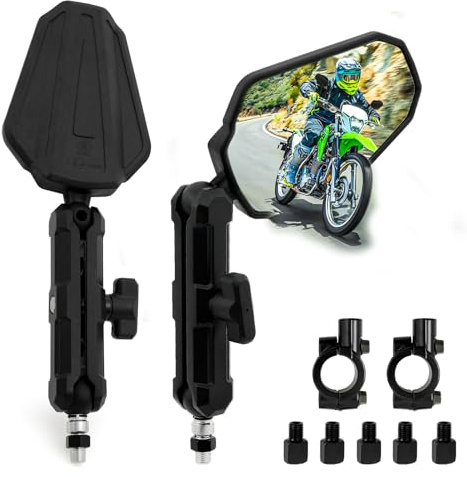DREAMIZER Adventure Motorcycle Mirrors 8mm 10mm Motorbike Side Mirror, Universal 7/8 Handlebar Rear View Mirrors, Adjustable Double Roller ATV Mirror Compatible with Honda CRF Kawasaki Scooter