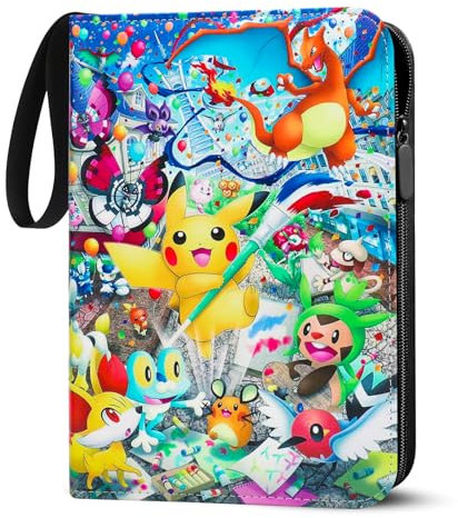 Karten Sammelalbum für Pokemon Karten, 400 Karten Kapazität, PU-Leder, wasserdicht, mit Reißverschluss, 4-Taschen Design, langlebiger Sammelordner für Sammler