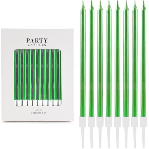 24 Stücke Grün Geburtstagskerzen Für Torte, Dünne Lange Geburtstagskerze Mit Haltern Für Geburtstagskerzen Jungen& Männerr Für Dekorative Geburtstagstorte, Frauen Mädchenparty