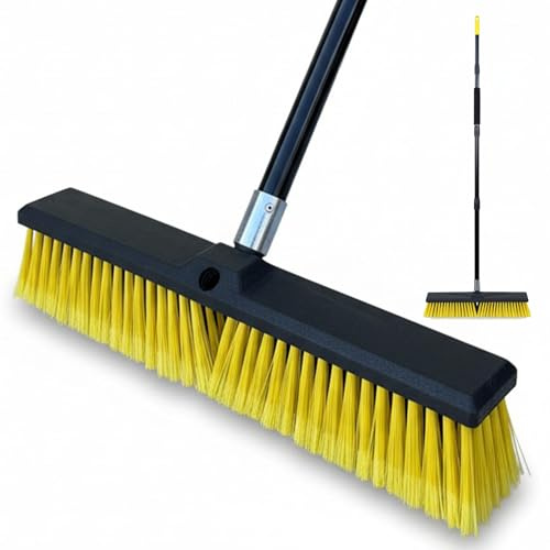 LSC 18'' Commercial Garden Broom Outdoor Heavy Duty Yard Brush with Long Stainless Steel Handle & Stiff Bristles Sweeping Brush for Driveway Patio Deck Warehouse Lawn & Garage