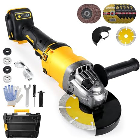 Amoladora angular inalámbrica para batería Dewalt de 18 V/20 V (sin batería), herramienta de amoladora sin escobillas de 10000 RPM con cuchillas de molienda de 125 mm para cortar, moler, pulir (8