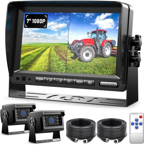 Dual Rückfahrkamera Set 7-Zoll 1080P HD Dual Split Screen Monitor | IP69 Wasserdicht Rückfahrkameras, IR Nachtsicht, Einparkhilfe, Loop-Aufnahme, LKW/Anhänger/Bus/Van/Landwirtschaft