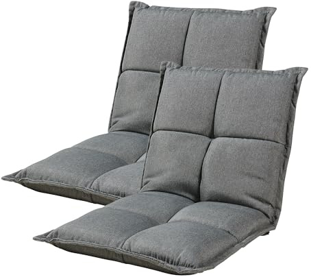 [en.casa] Bodensessel Deinze 2er-Set Bodenstuhl klappbar Sitzkissen mit Liegefunktion 5-stufig verstellbare Rückenlehne Meditationsstuhl gepolstert Metallgestell Dunkelgrau