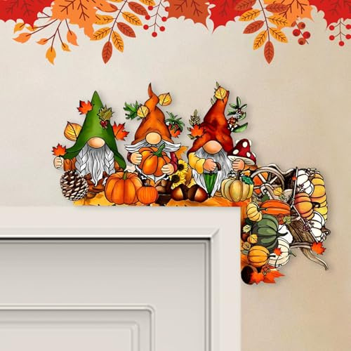 Türdeko Herbstdeko Wichtel, Herbst Dekoration Tür Türrahmen Deko aus Holz, Haustür Herbst Deko Innen Kürbis Ahornblatt Türrahmen für Erntedankfest Tür, Fenster Kamin,Kühlschrank Party Dekoration (A)