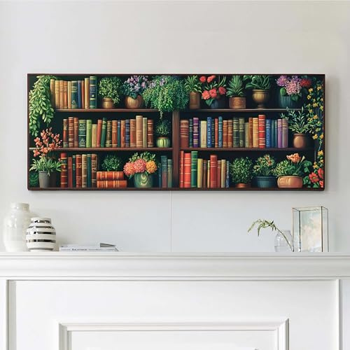 VAIIEYO 5D DIY Bücherregal Diamond Painting Groß, Bücher Diamant Painting Groß xxl Bilder Malerei Kits, Malen Nach Zahlen Diamant Home Wand Decor Gemälde Kreuzstich Diamond Dekoration 30x80cm
