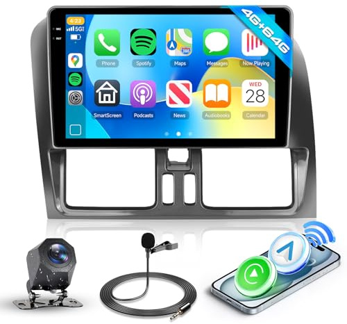Hodozzy Autoradio 4GB+64GB für Volvo XC60 2008-2013 Android 9 Zoll InCell Touchscreen GPS Navi Carplay Wireless Android Auto, Radio 2 Din Bildschirmo Bluetooth DSP WiFi FM RDS Rückfahrkamera für XC60