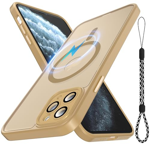 YmhxcY for iPhone 11 Pro Case with Lanyard Strap Included,[Full Camera Protection] [Compatible with MagSafe] Translucent Matte Shockproof Protective Phone Cover for iPhone 11 Pro 5.8-Desert Gold