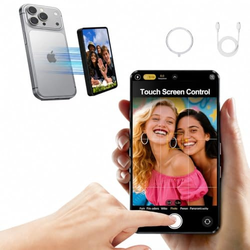 Shimbol P4 Selfie Monitor Pantalla,Monitor Vlog de Cámara Trasera Magnética | Pantalla Táctil para iPhone y Android , Grabación Inalámbrica 1080P y 4k para Transmisión en Vivo de Youtube TikTok (Negro)