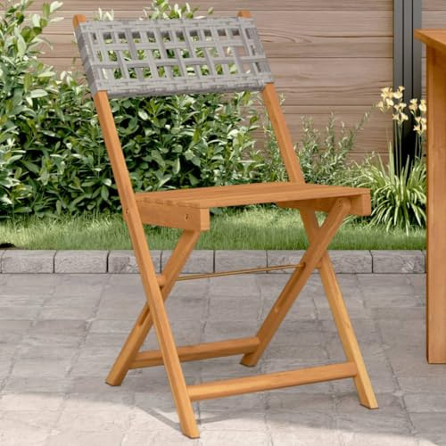 IBUQDDV Bistrostühle 2 STK. Grau Massivholz Akazie und Poly-Rattan Klappstühle für Garten Terrasse Balkon
