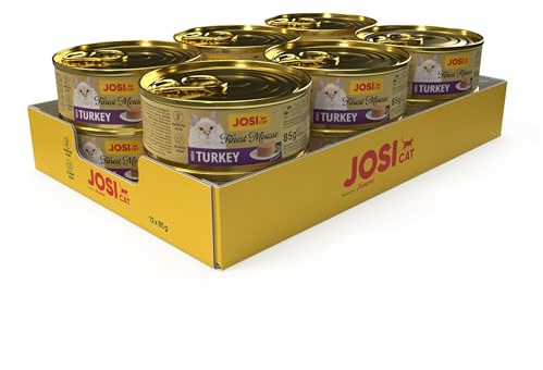 JosiCat Finest Mousse mit Truthahn | 12x 85g | Feinstes Katzenfutter nass | Adult | Nassfutter für ausgewachsene Katzen | Saftiges Geschmackserlebnis mit zarter Pute | getreidefrei | powered by JOSERA
